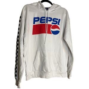 Pepsi Hoodie Sweater Jumper Men Large White Check Long Sleeve PullOver Comfort
